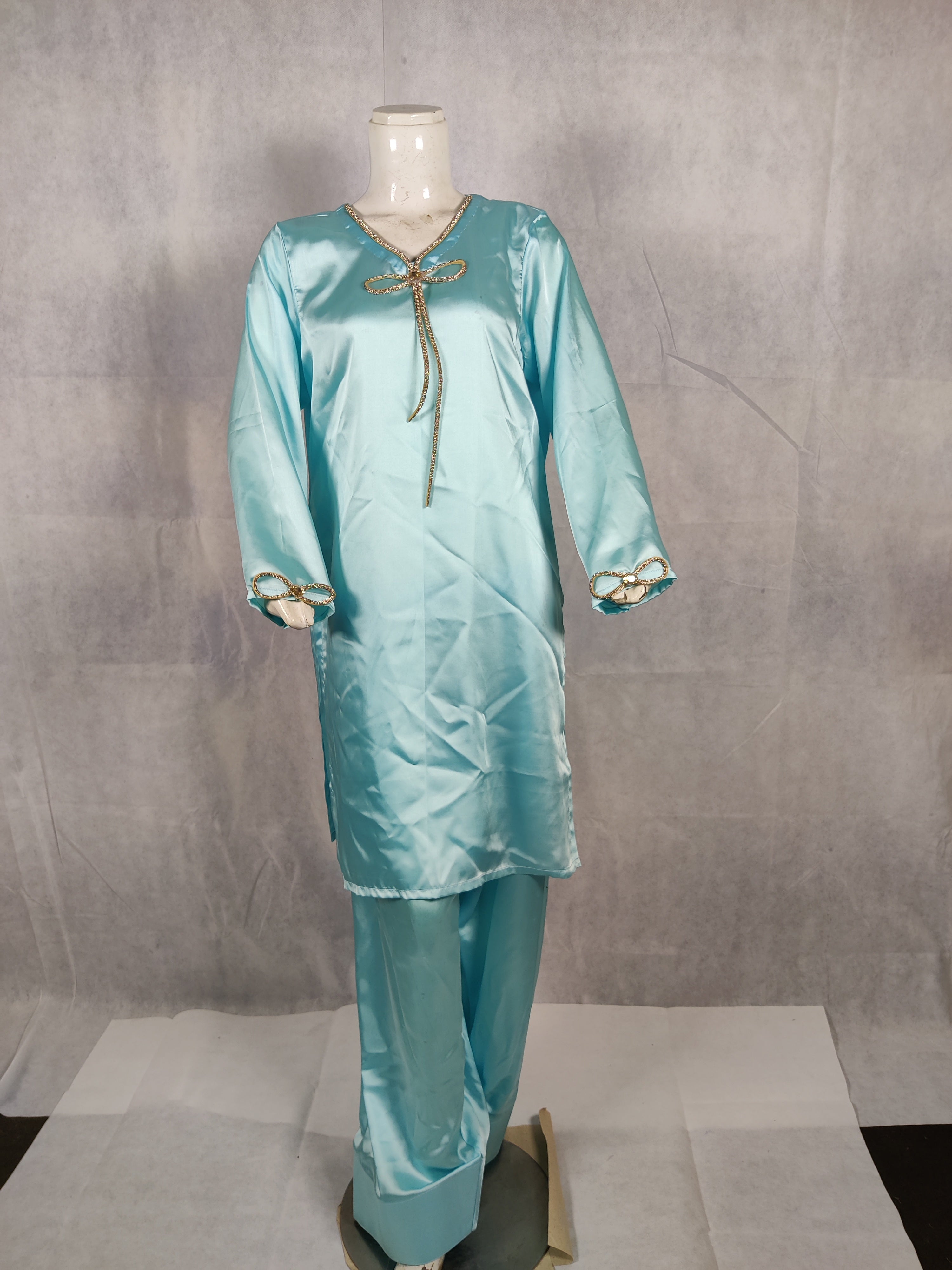 “Eloura” Aqua Silk Two-Piece – Subtle Luxury in Ocean Mist
