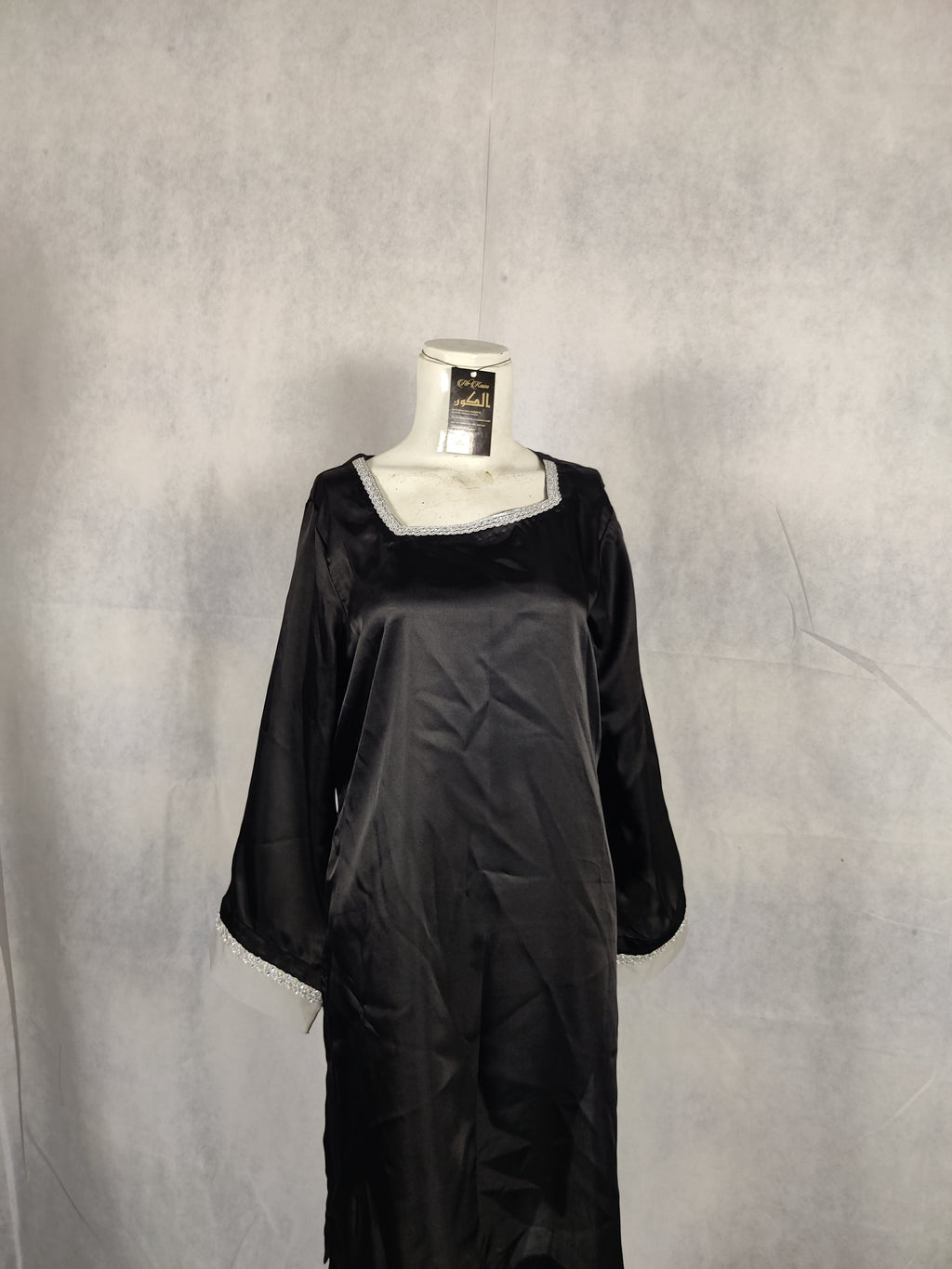 “Eloura Noir” Black Silk Two-Piece – Midnight Grace with Silver Whisper