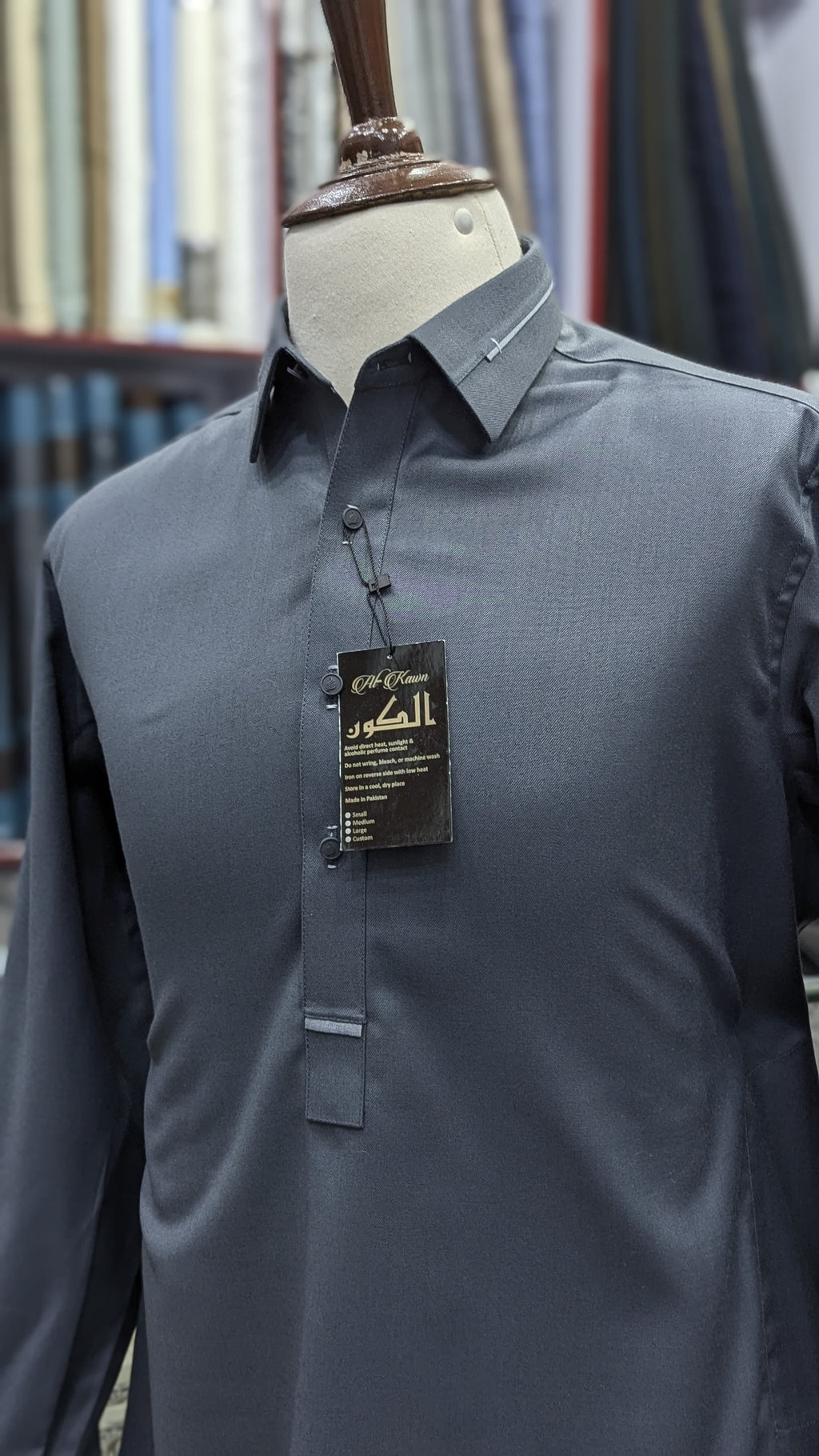 Luxury Men’s Shalwar Kameez – Premium Imported Wool, Elegant Smoke Grey Design