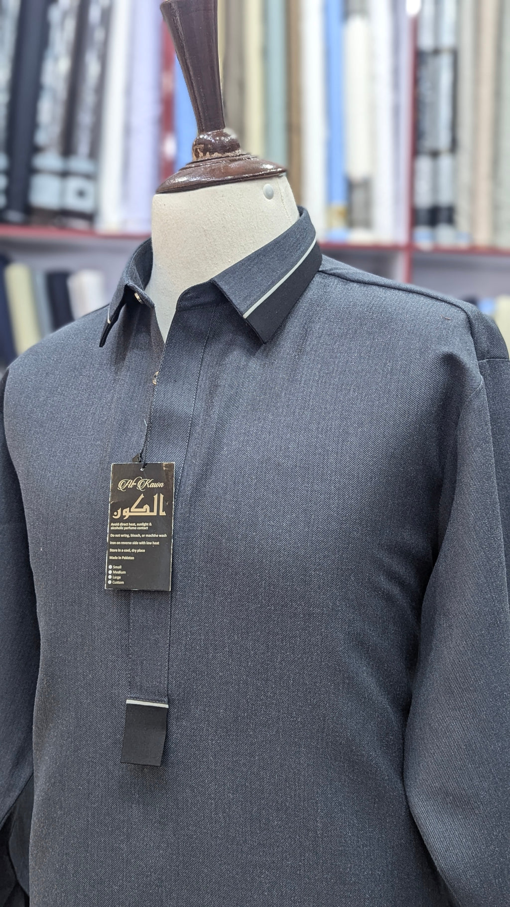 Luxury Men’s Shalwar Kameez – Premium Imported Wool, Elegant Grey n Black Design