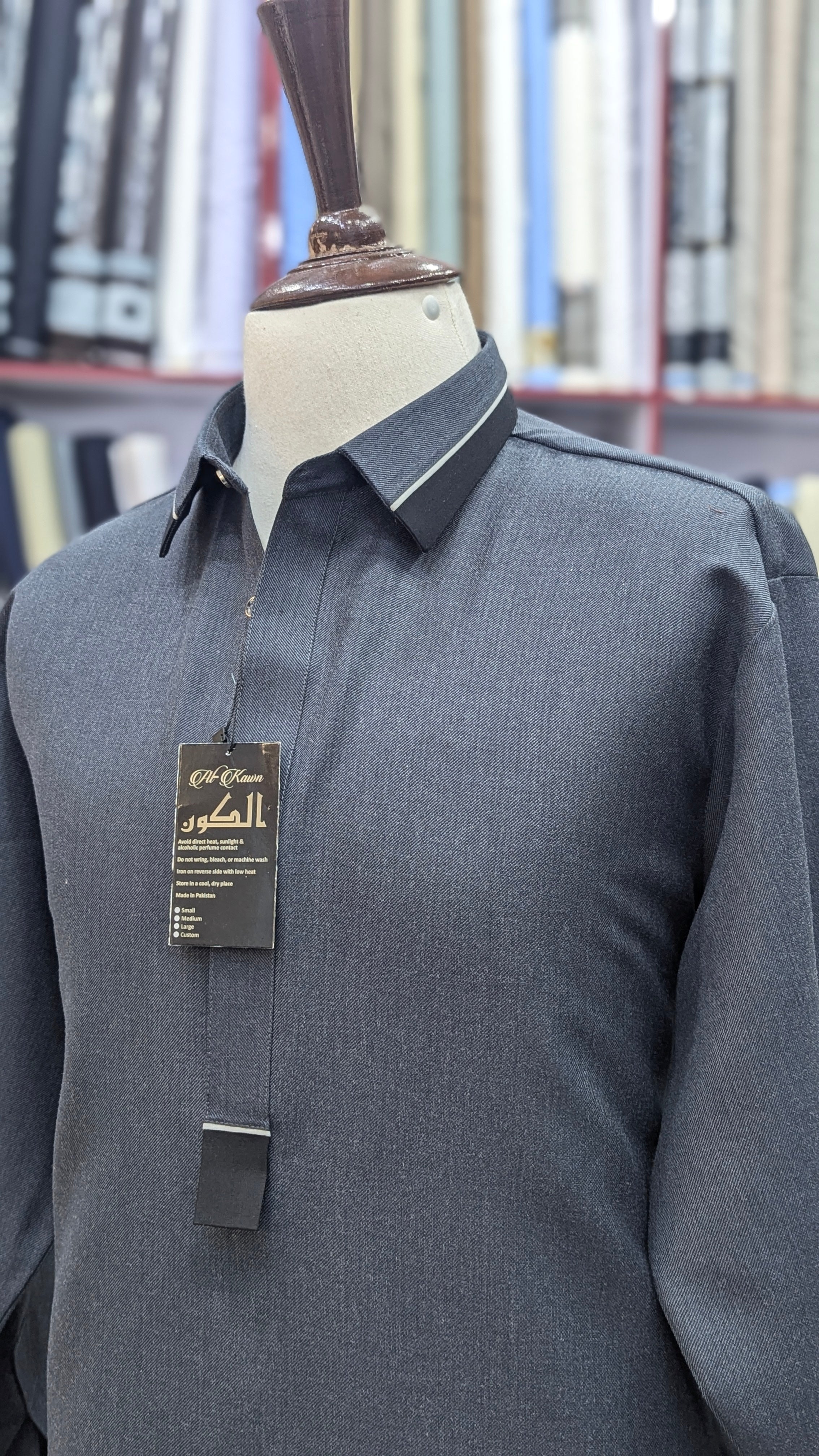 Luxury Men’s Shalwar Kameez – Premium Imported Wool, Elegant Grey n Black Design