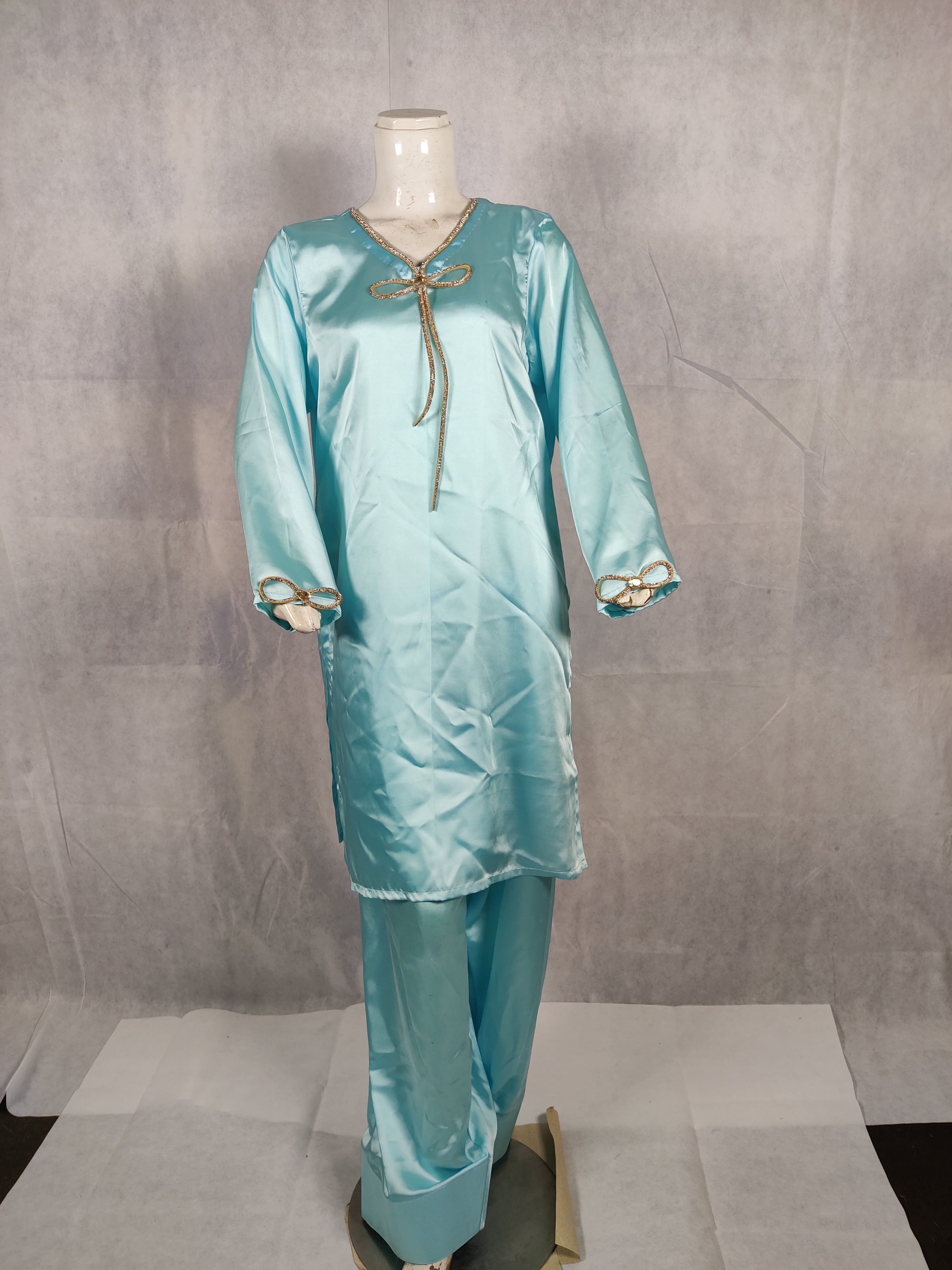 “Eloura” Aqua Silk Two-Piece – Subtle Luxury in Ocean Mist
