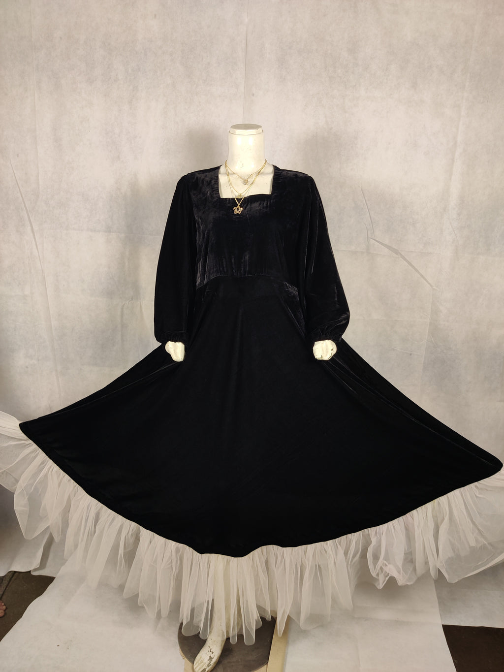 “Velora Noir” Micro 13000 Velvet Frock – Royal Black with White Organza Grace