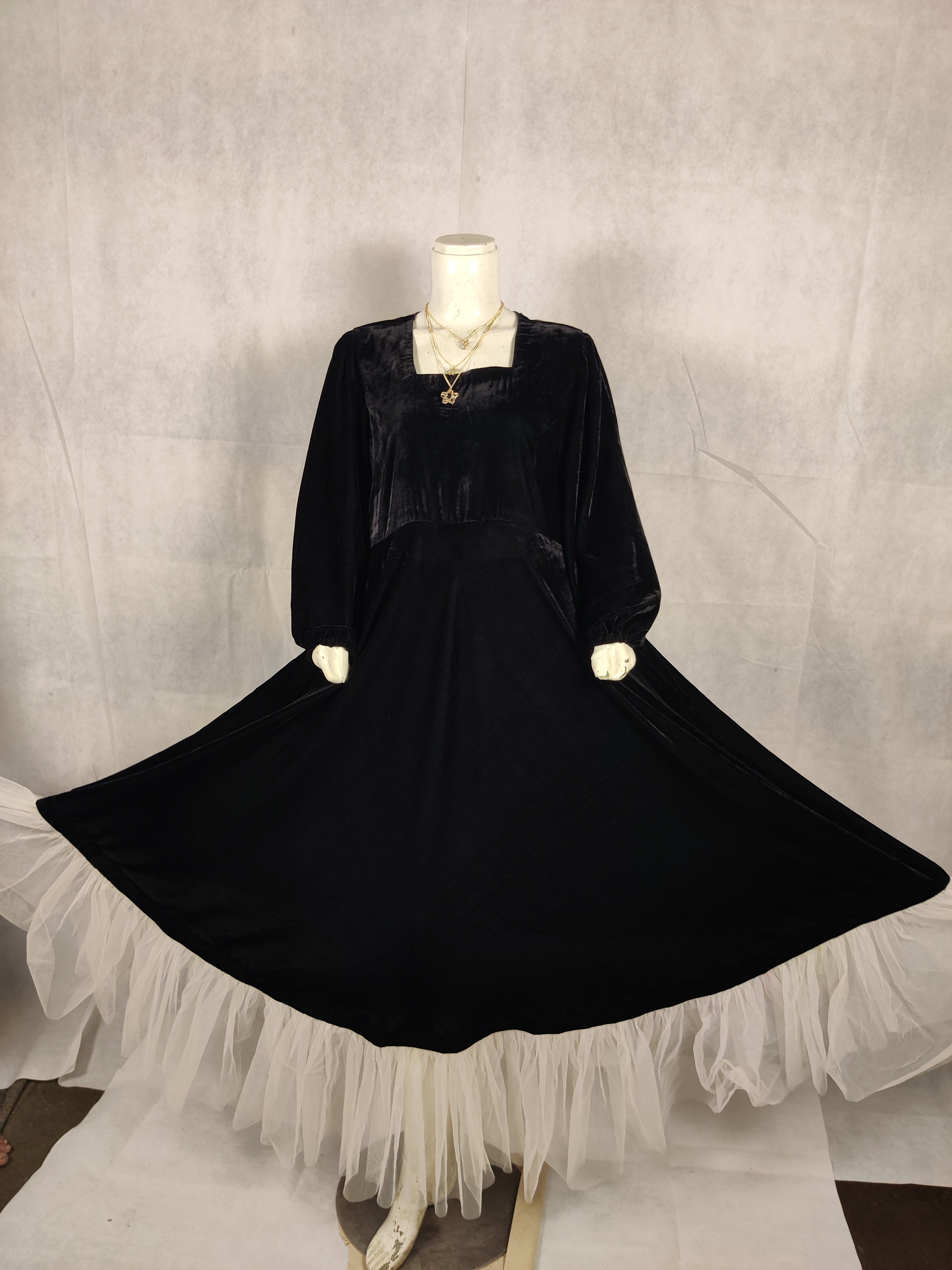 “Velora Noir” Micro 13000 Velvet Frock – Royal Black with White Organza Grace