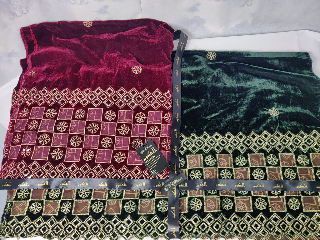 Luxe Velvet Shawl Collection – Embroidered Majesty in Maroon & Emerald