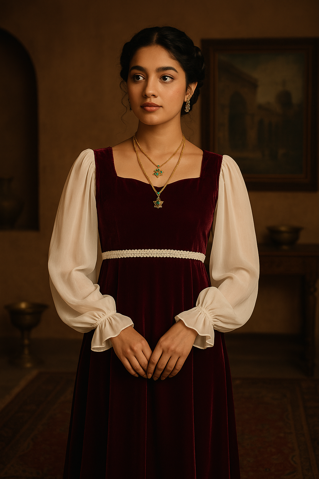 Titanic-Themed Velora Frock – Vintage Maroon Velvet Elegance