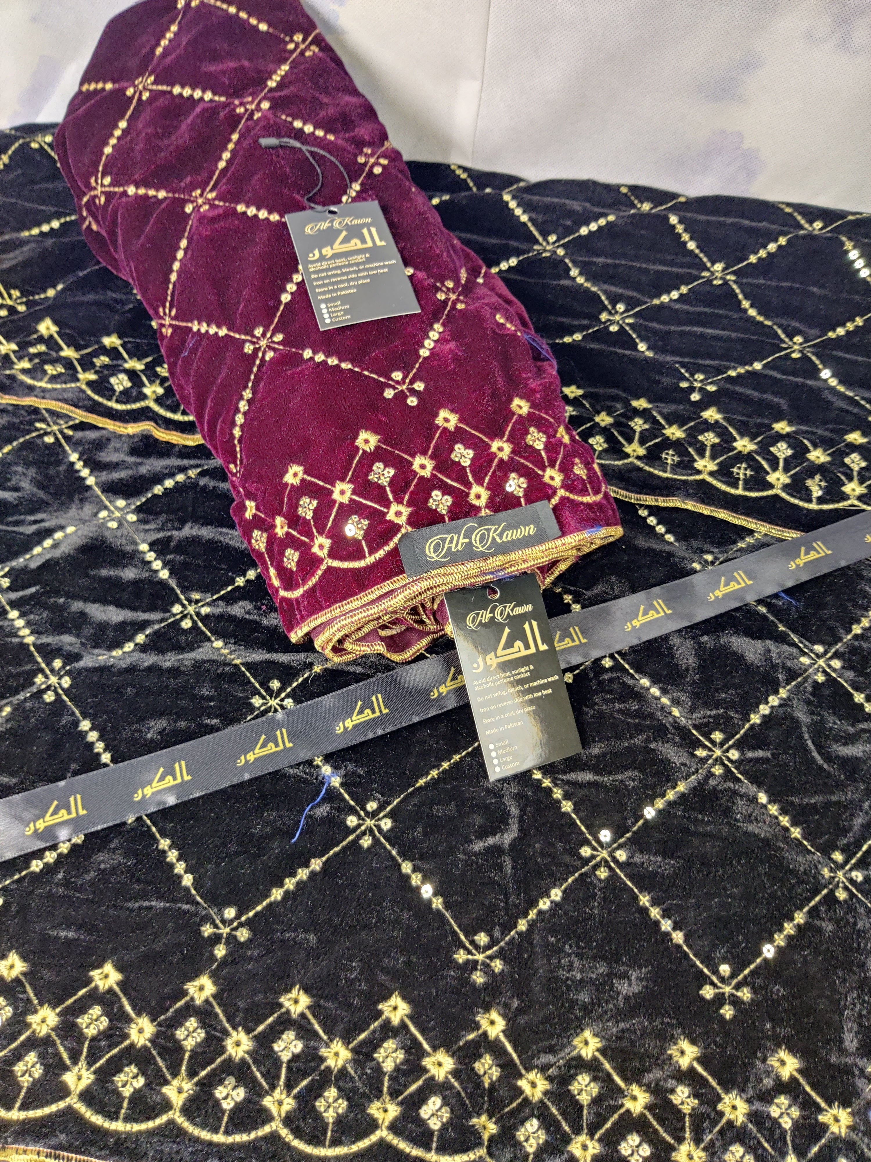 Luxury Micro Velvet Shawl – Hand Embroidered with Gold Sequin Detailing
