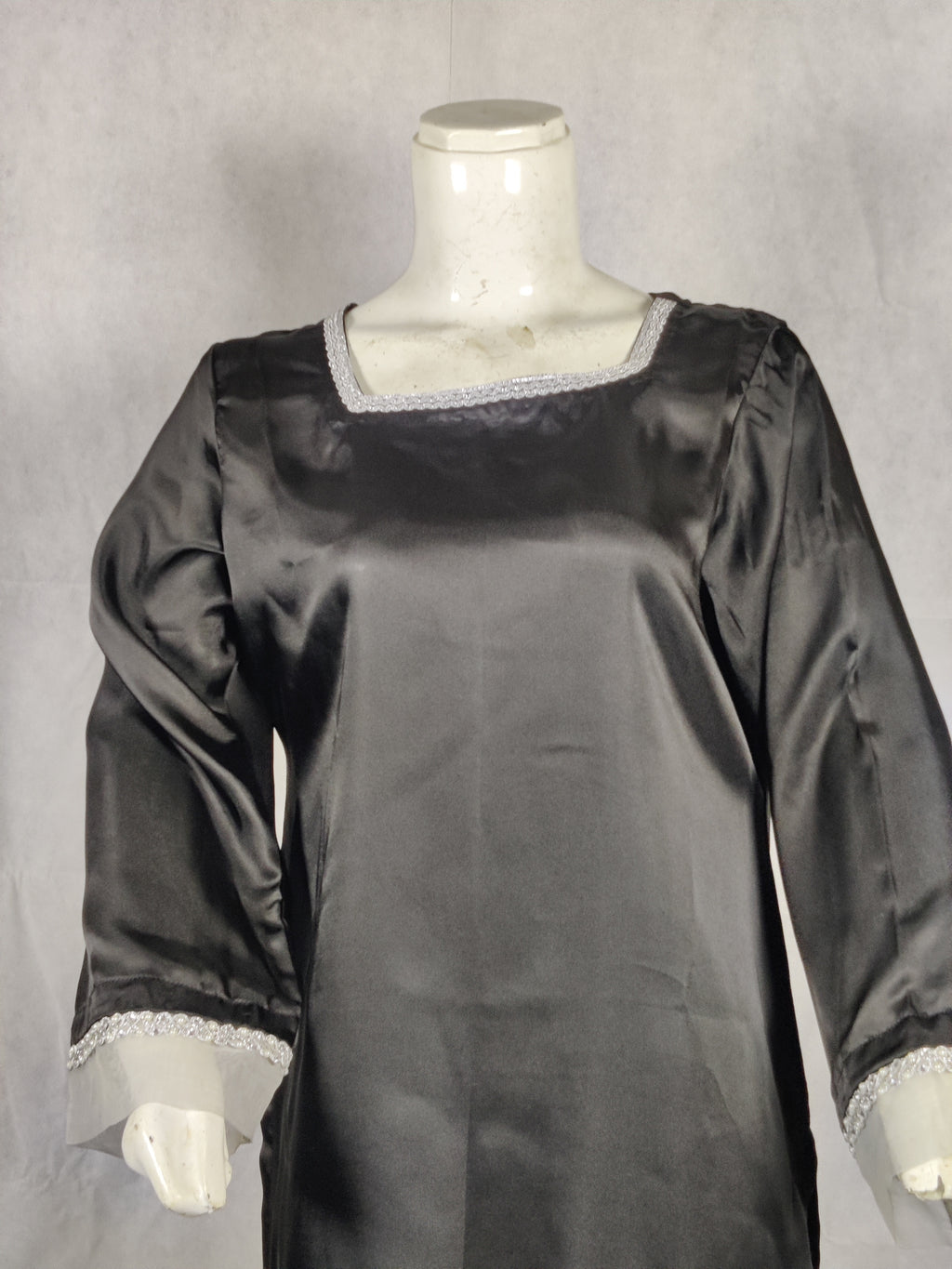 “Eloura Noir” Black Silk Two-Piece – Midnight Grace with Silver Whisper