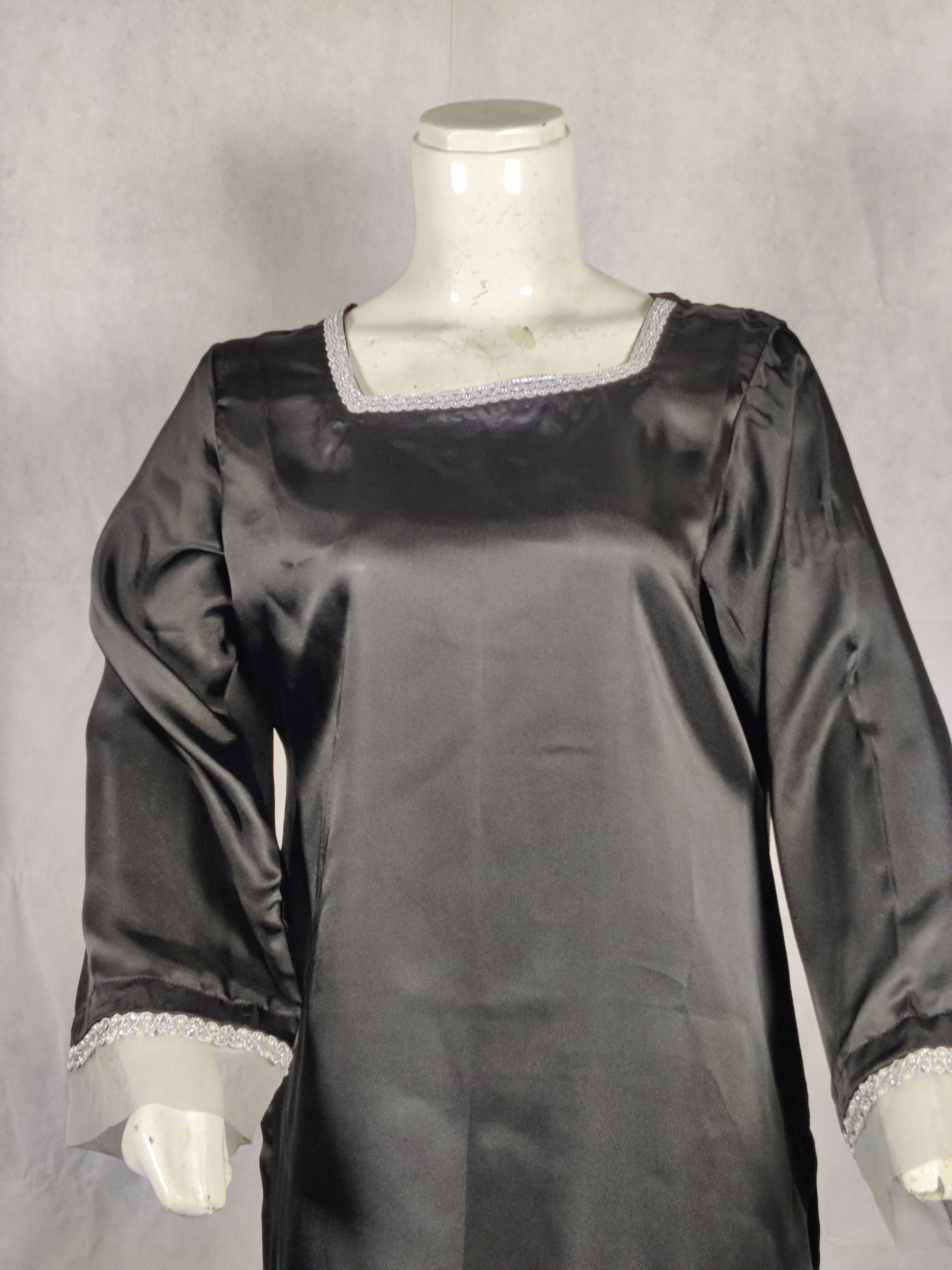 “Eloura Noir” Black Silk Two-Piece – Midnight Grace with Silver Whisper