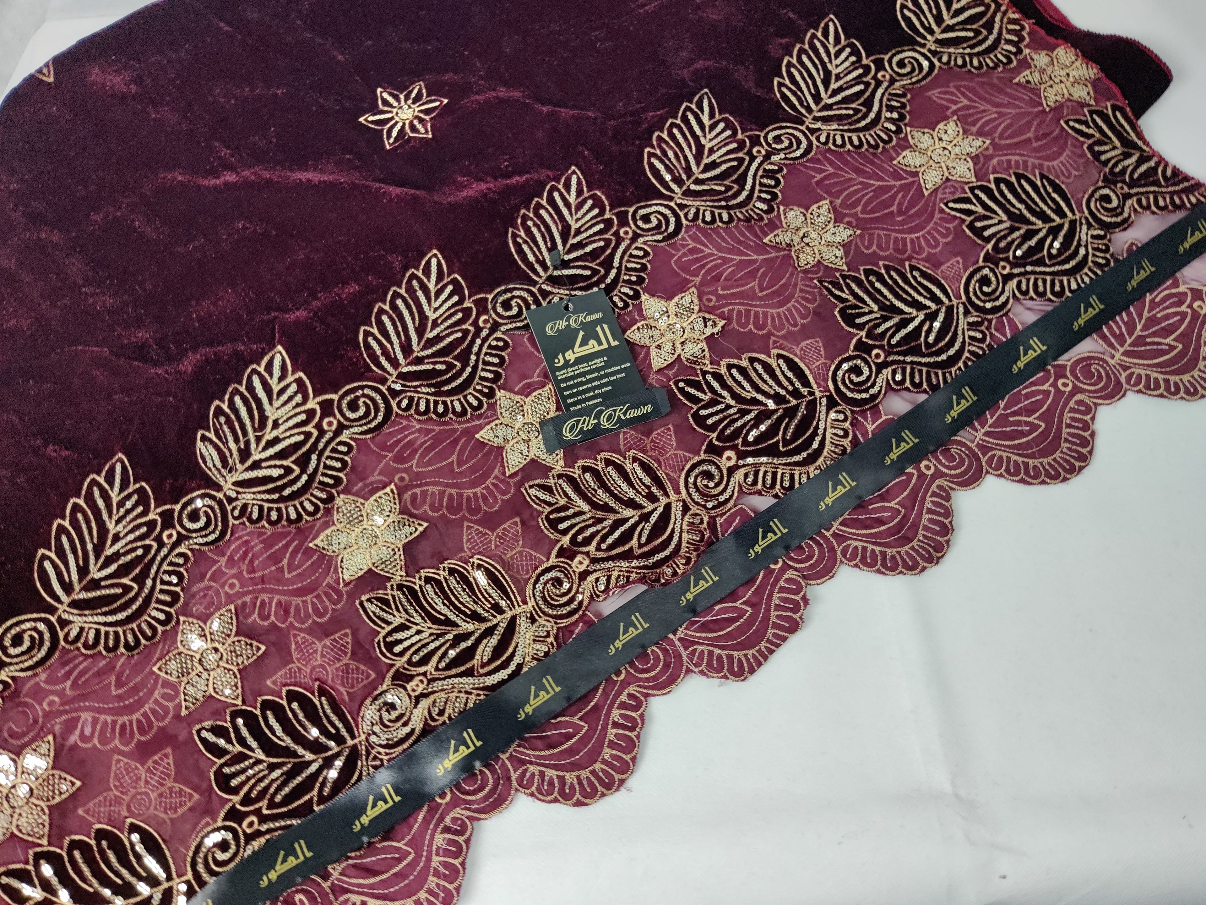 Premium Velvet Shawl – Royal Maroon with Exquisite Golden Floral Embroidery