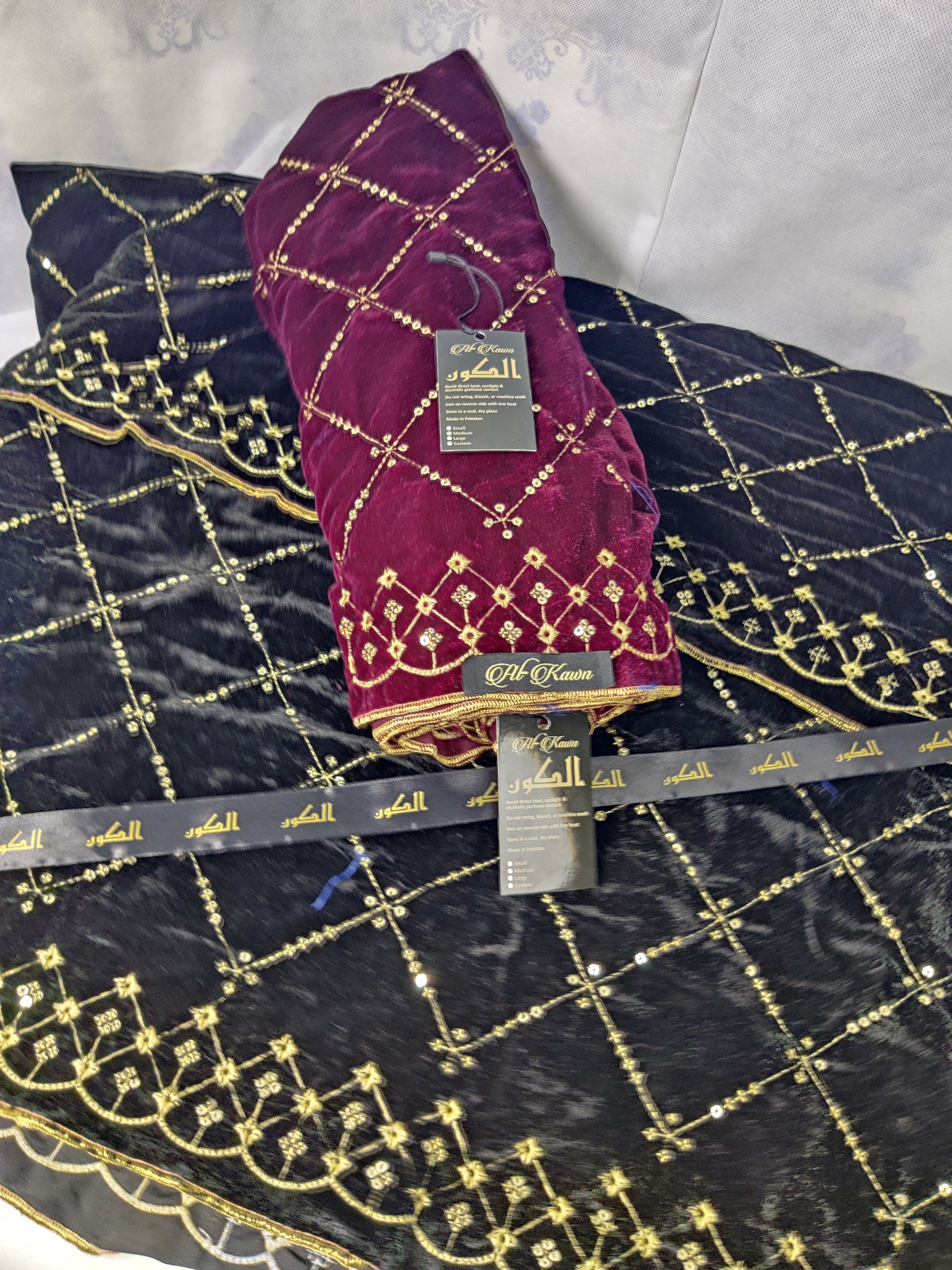 Luxury Micro Velvet Shawl – Hand Embroidered with Gold Sequin Detailing