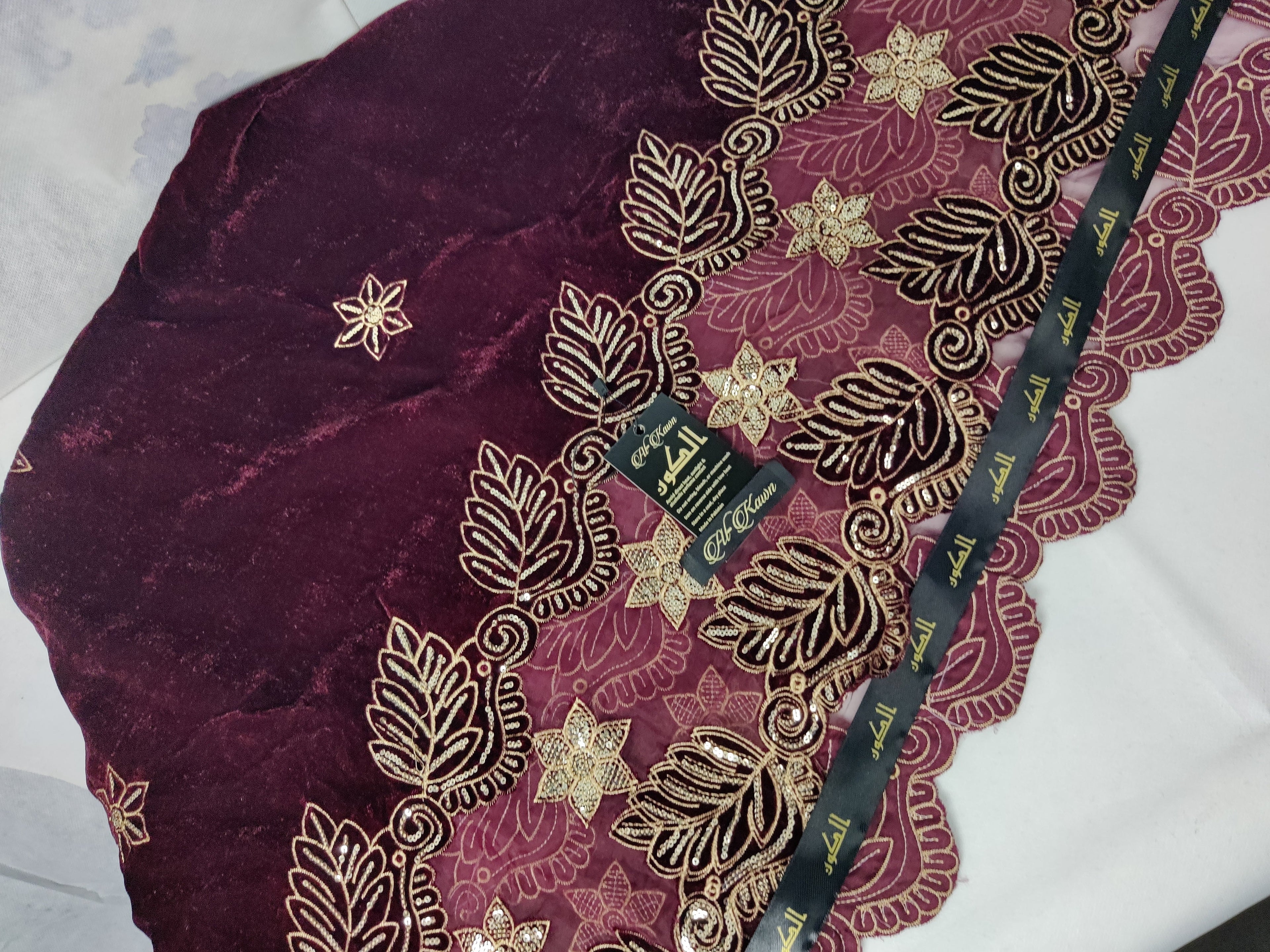 Premium Velvet Shawl – Royal Maroon with Exquisite Golden Floral Embroidery