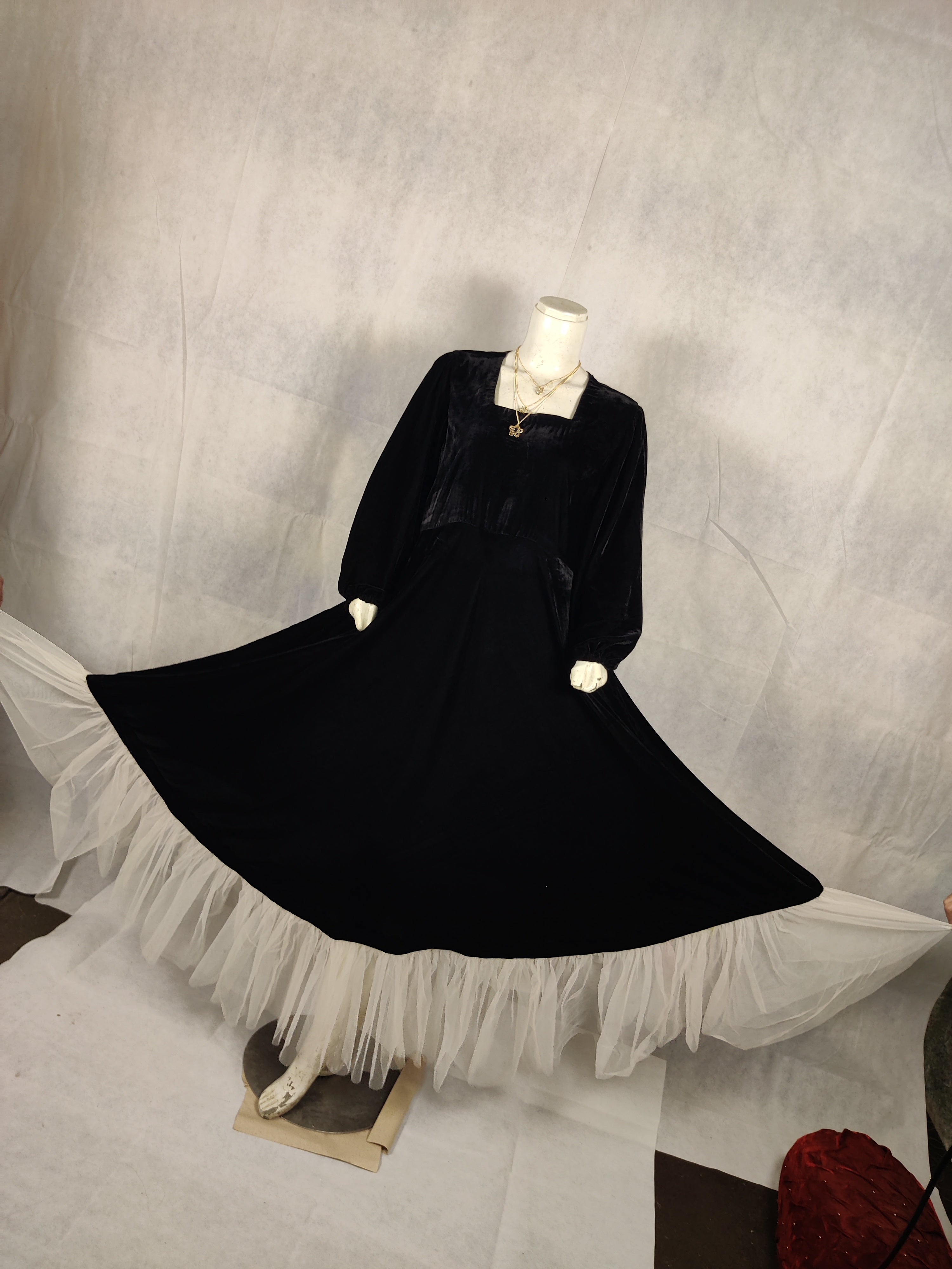 “Velora Noir” Micro 13000 Velvet Frock – Royal Black with White Organza Grace