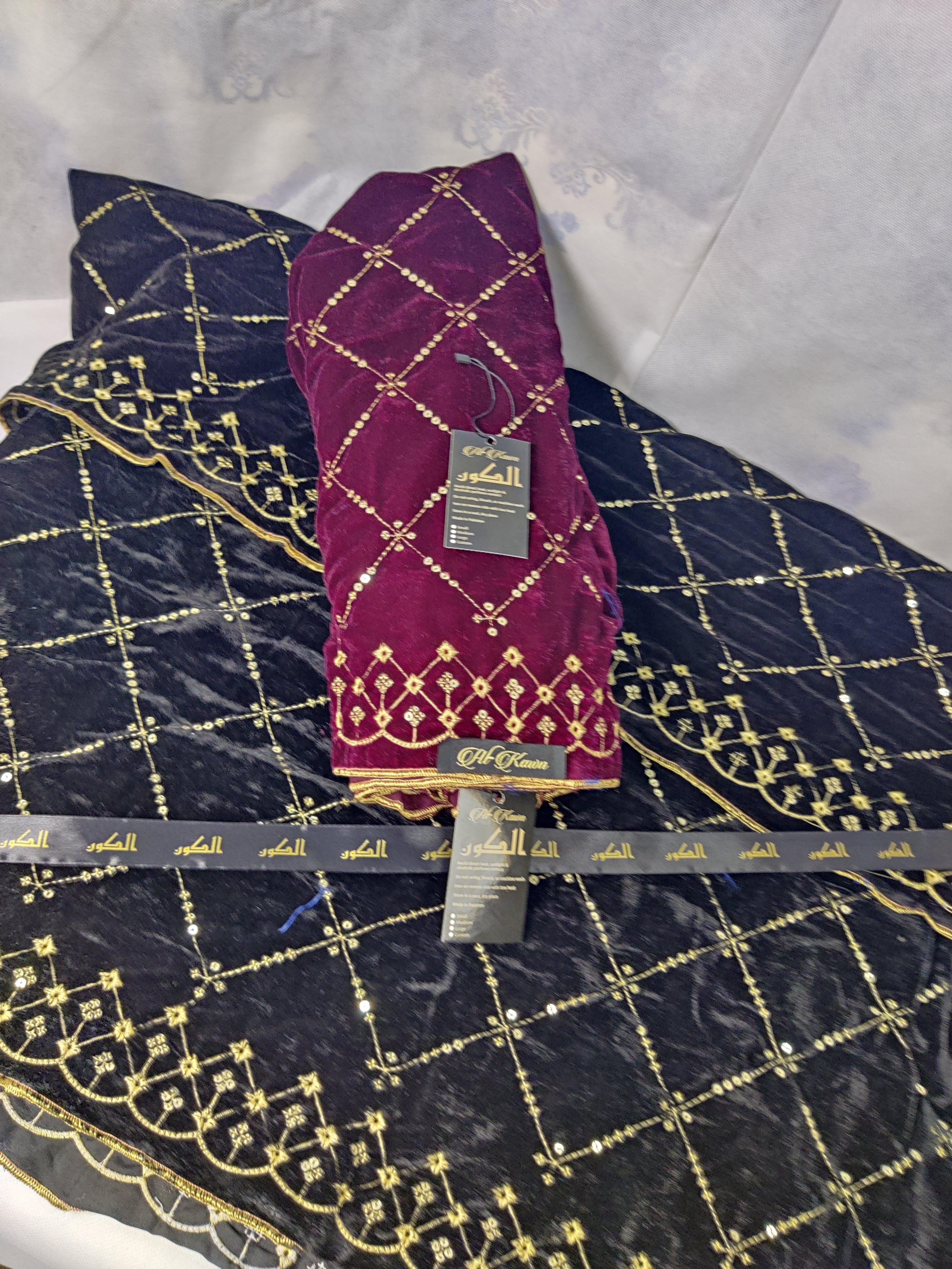 Luxury Micro Velvet Shawl – Hand Embroidered with Gold Sequin Detailing