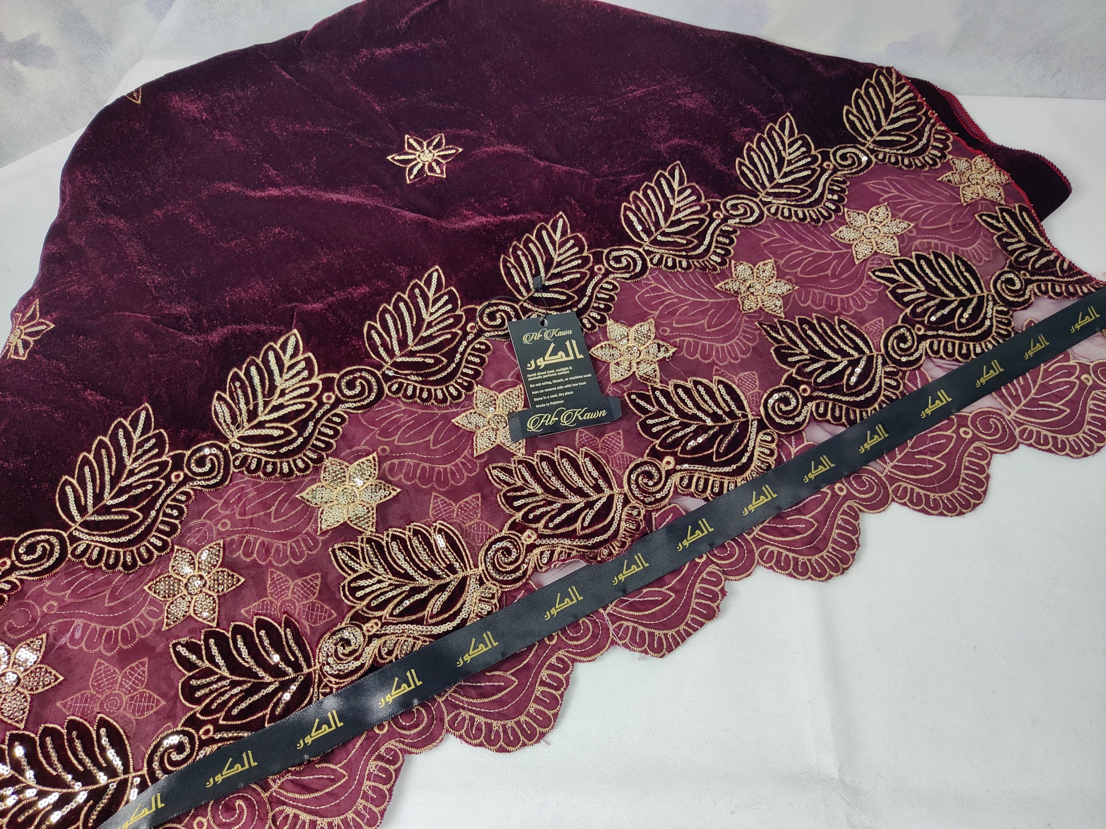 Premium Velvet Shawl – Royal Maroon with Exquisite Golden Floral Embroidery