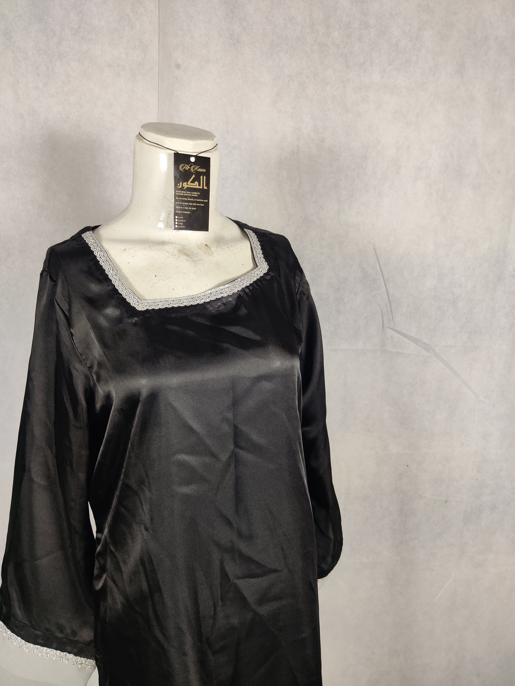 “Eloura Noir” Black Silk Two-Piece – Midnight Grace with Silver Whisper