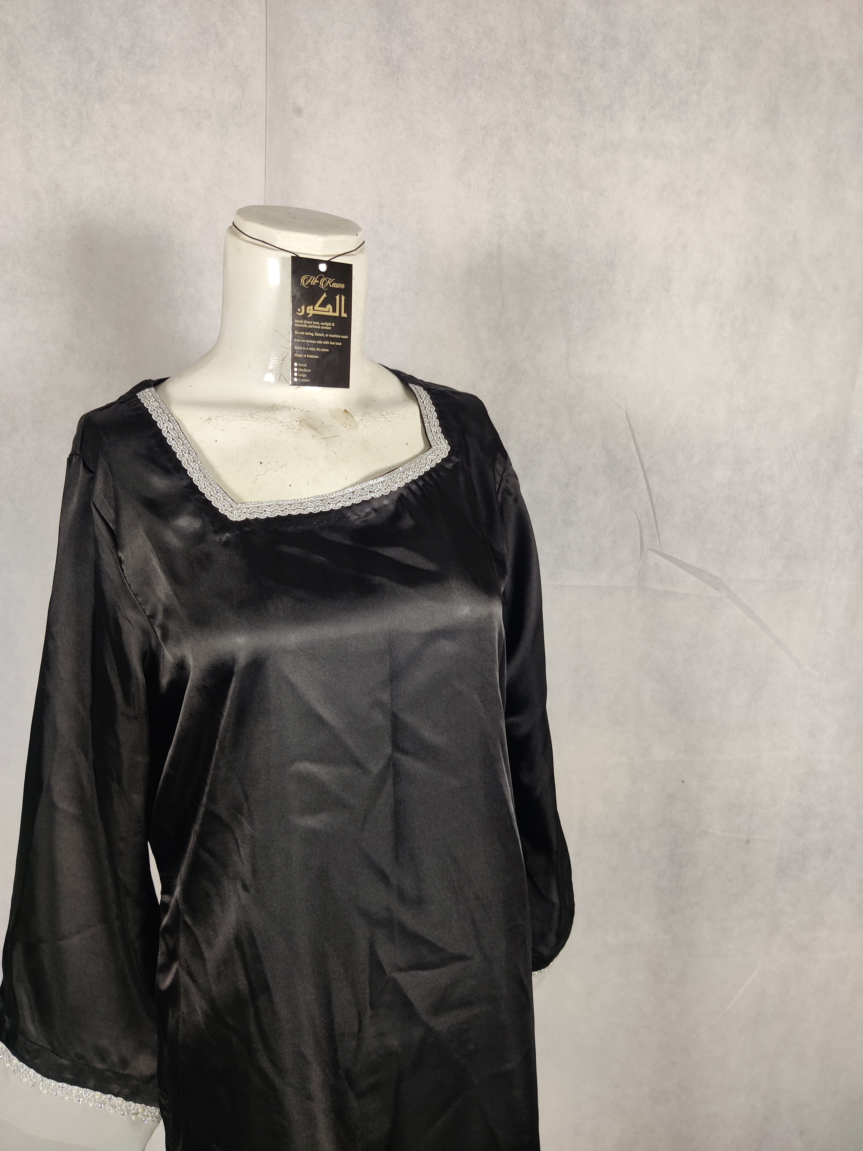 “Eloura Noir” Black Silk Two-Piece – Midnight Grace with Silver Whisper