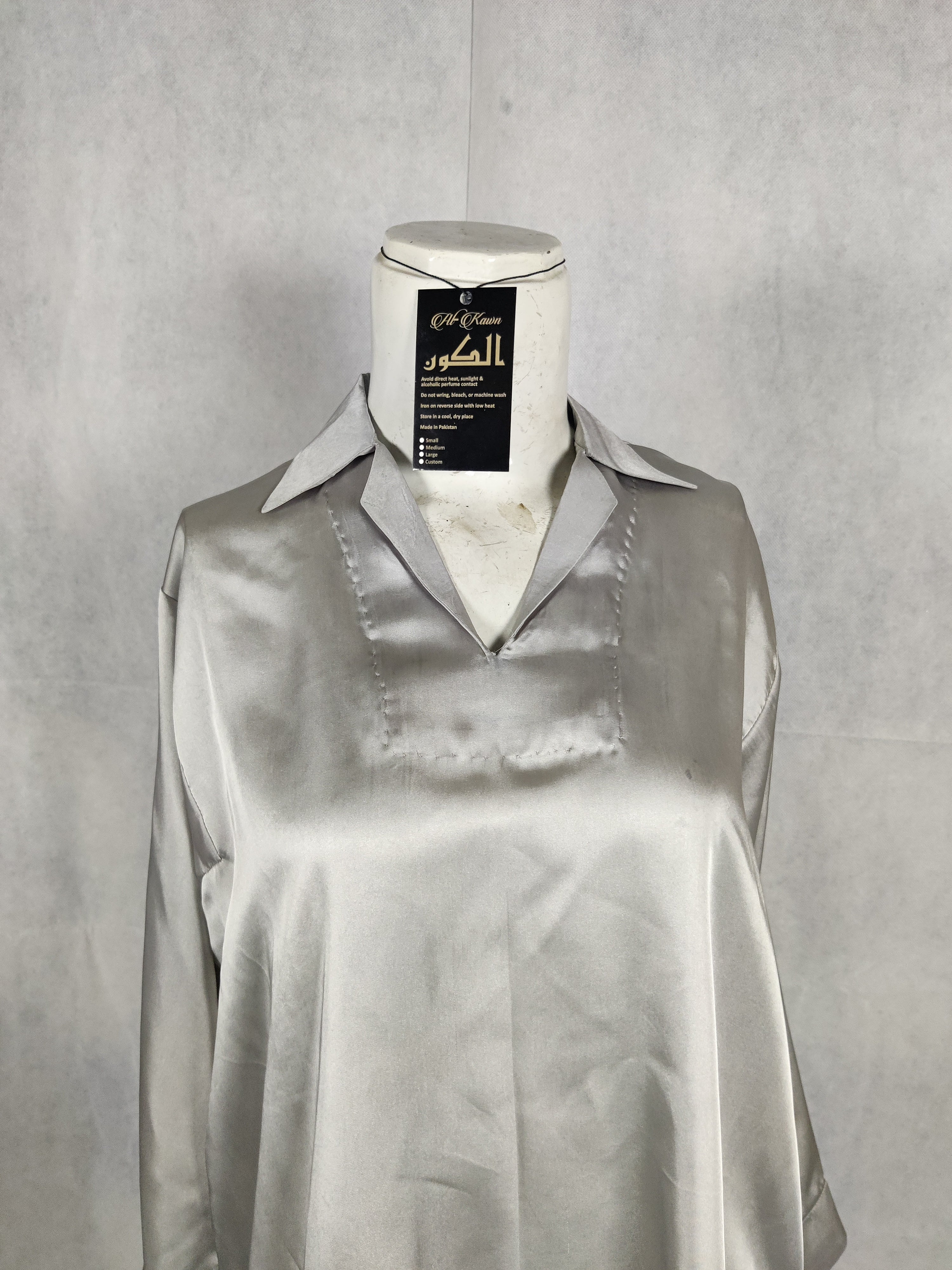 “Eloura” Premium Silk Two-Piece – Timeless Silver Elegance