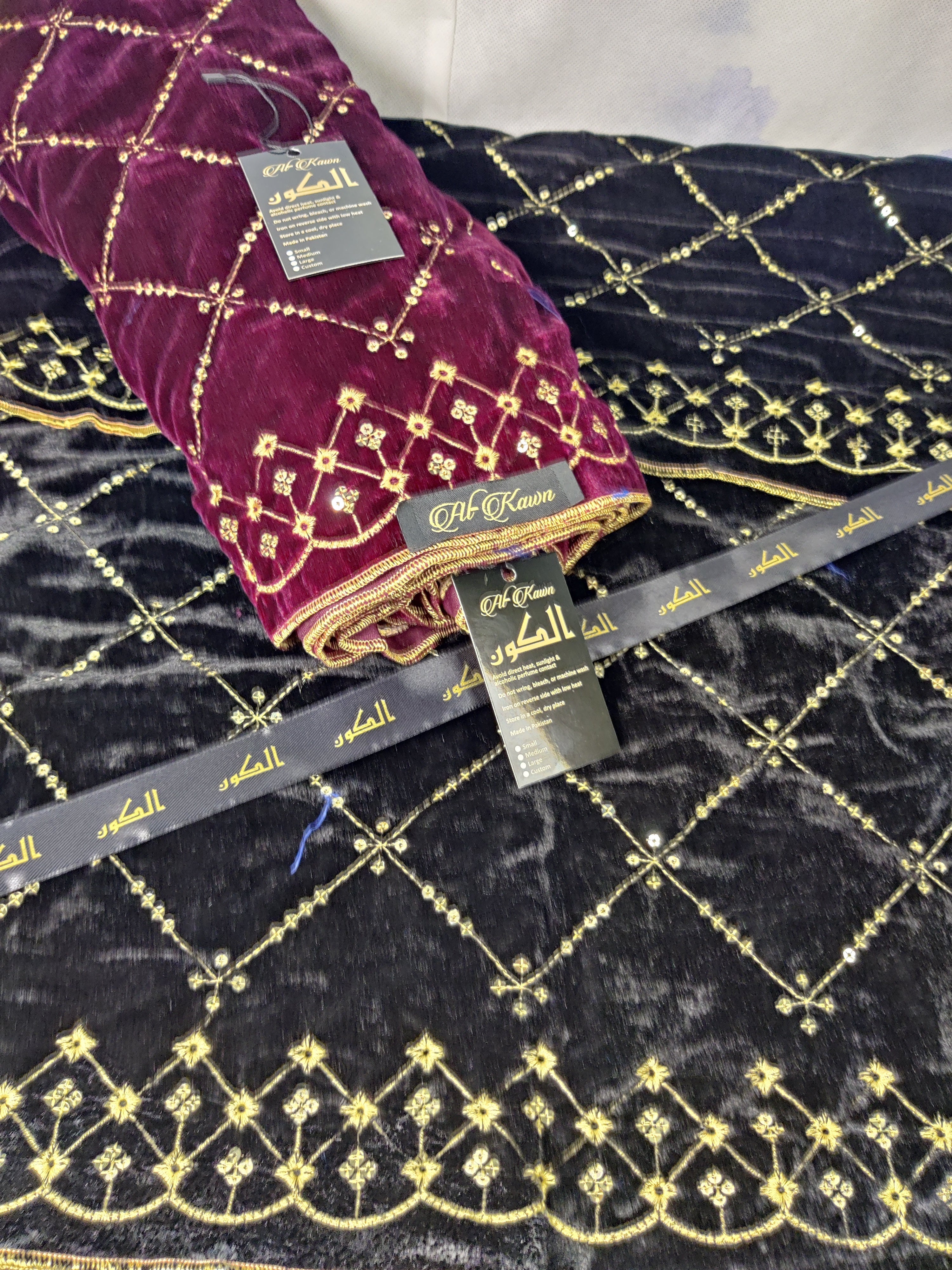 Luxury Micro Velvet Shawl – Hand Embroidered with Gold Sequin Detailing