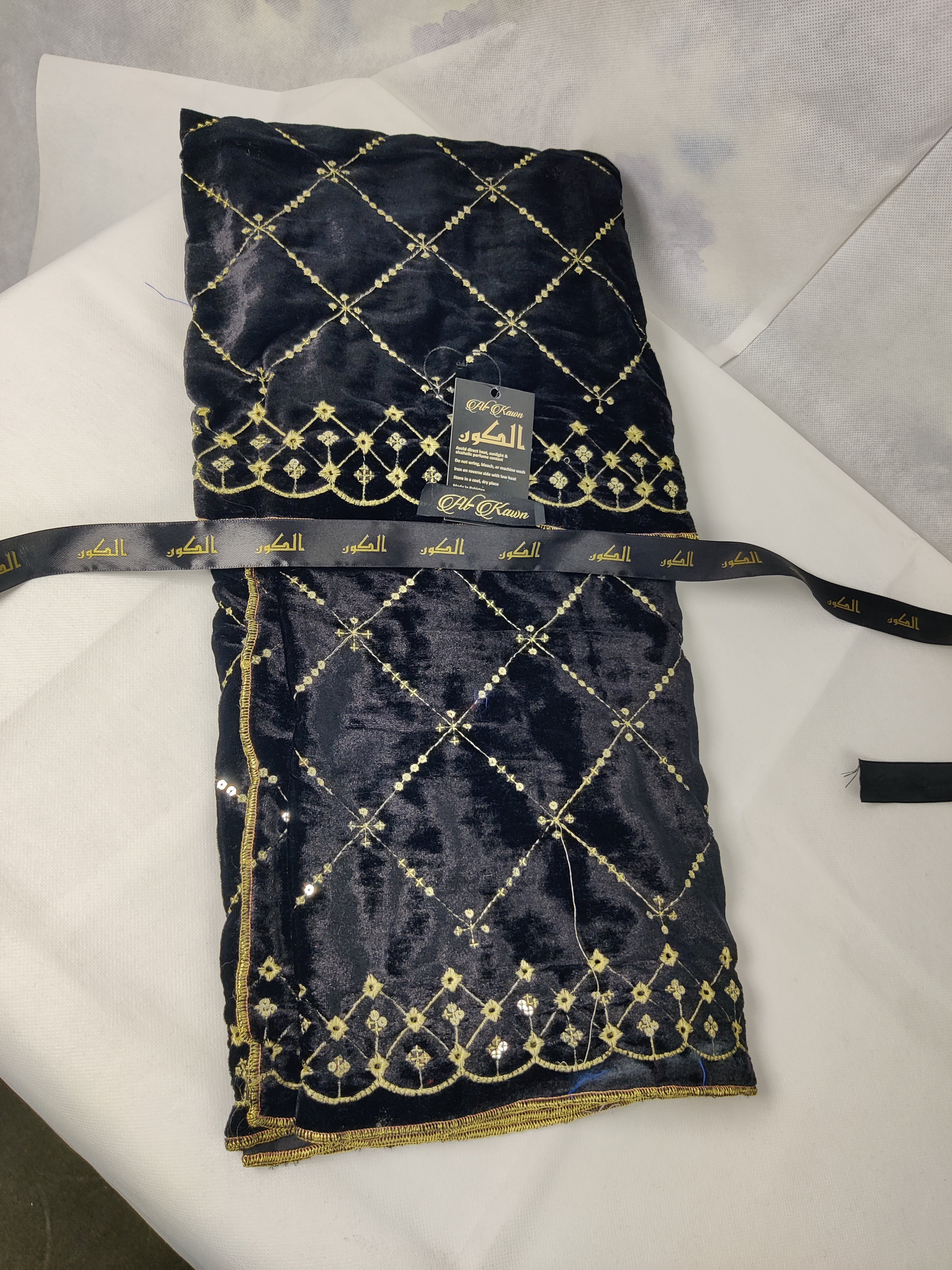 Luxurious Velvet Shawl – Black with Golden Embroidery