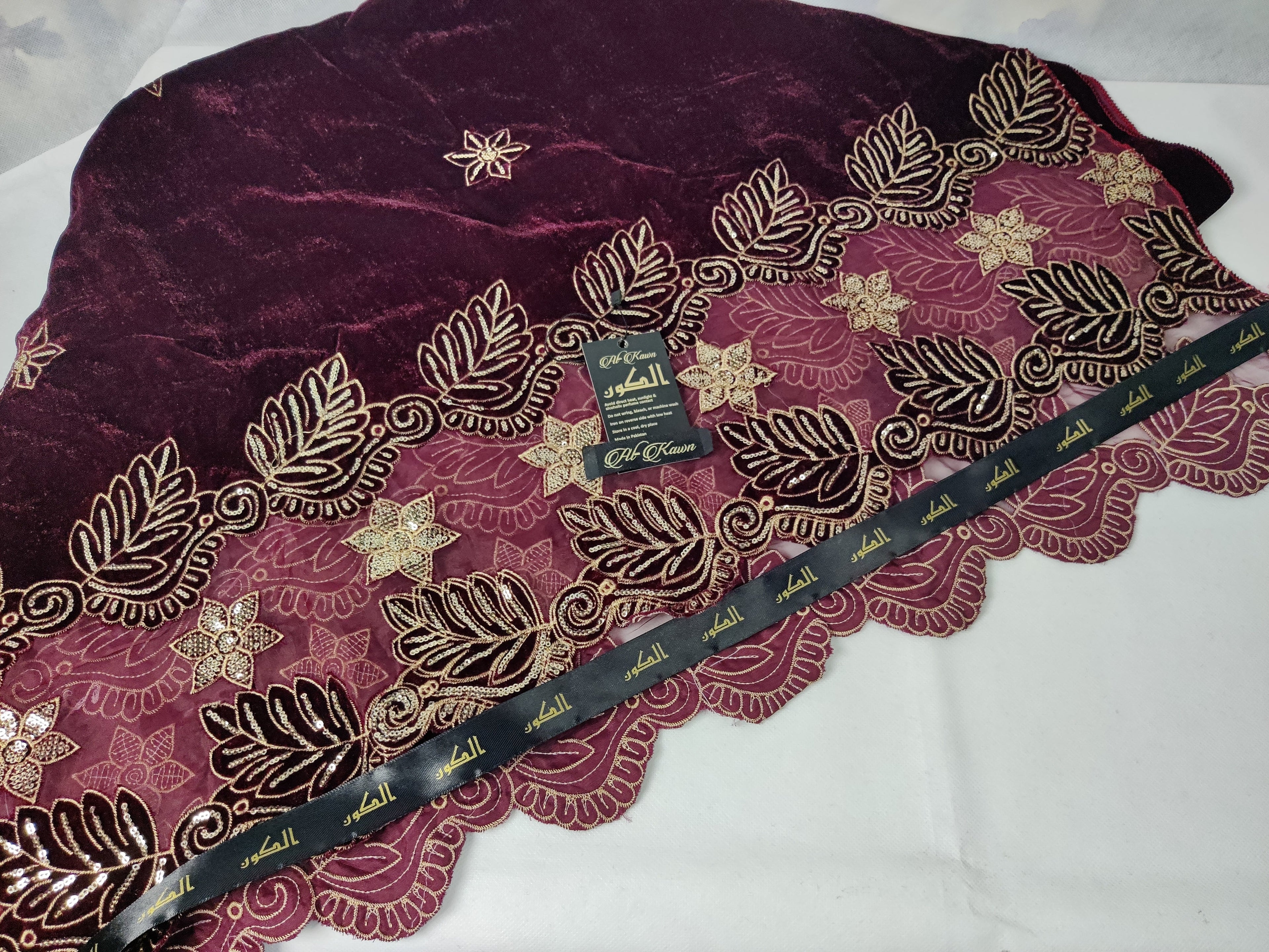 Premium Velvet Shawl – Royal Maroon with Exquisite Golden Floral Embroidery